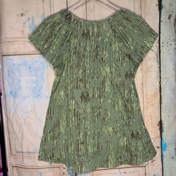 Laura Scott Womans S Green Black Gray Peasant Cap Short Sleeve Blouse Polyester - Picture 3 of 7